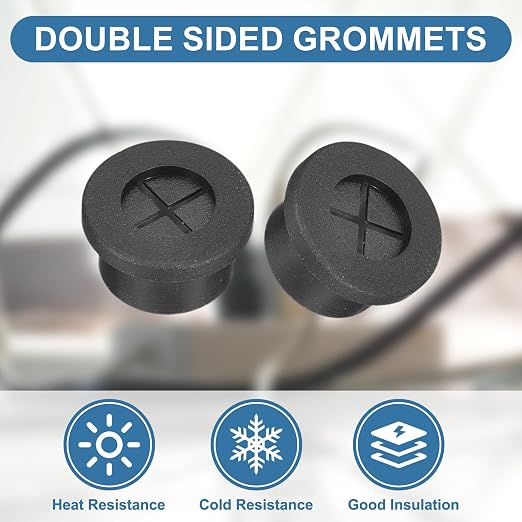 uxcell 4Pcs Cable Cord Grommet, 5/8" Rubber Desk Grommets Wire Pass Through - Image 3