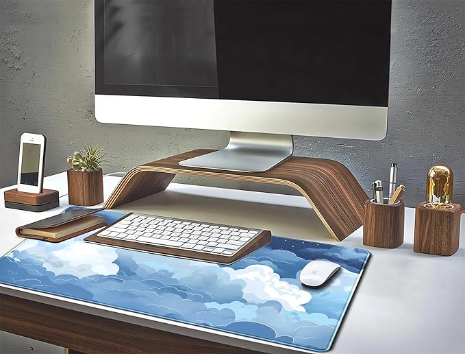 Aesthetic Blue and White Puffy Clouds Desk Mat, XXL Large Kawaii Blue Extended - Image 6