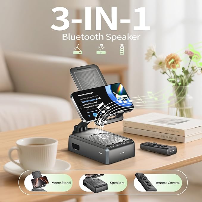 Cell Phone Stand with Bluetooth Speaker and Remote Control, Birthday Gift - Image 4