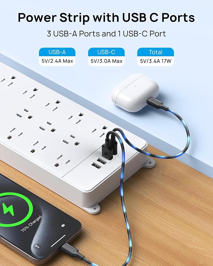 TROND Surge Protector Power Strip 15 ft Cord - Image 6