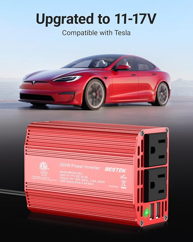 BESTEK Power Inverter DC 12V to AC 110V - 300W Car Plug Adapter Outlet - Car - Image 6