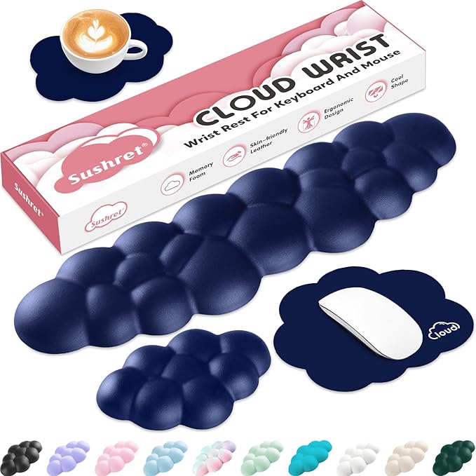 Cloud Wrist Rest for Computer Keyboard, 4-in-1 Memory Foam Leather Cloud by Sushret