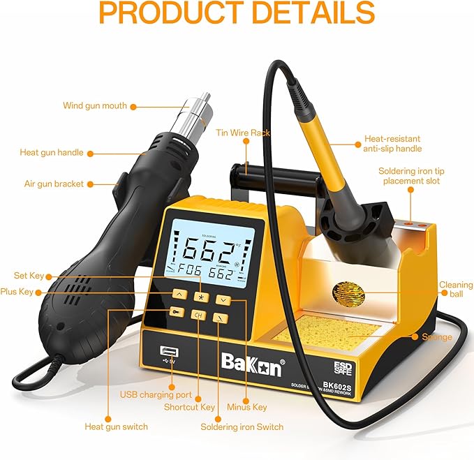 BK602S Soldering Iron & Desoldering Gun 2-In-1 Set, Hot Air Rework Station Diy - Image 2