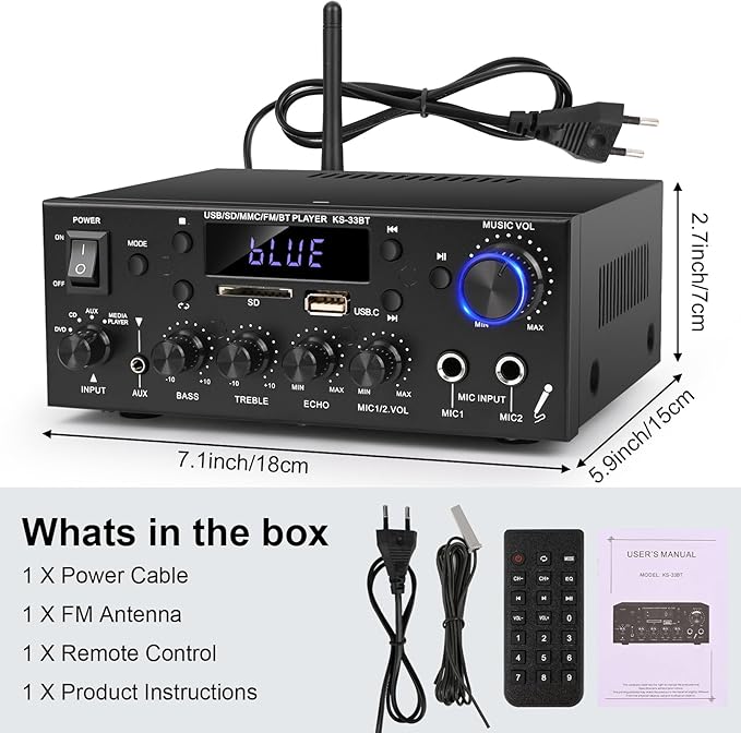 Romicta Stereo Audio Amplifier, 2 Channel 500W Bluetooth 5.0 Home Audio Stereo - Image 8