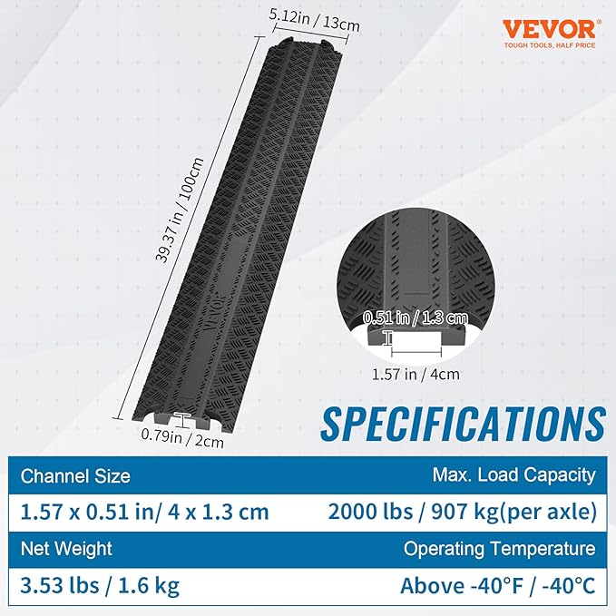 VEVOR Thermoplastic Rubber Drop Over Cable Cover Ramp, 000 lbs/axle Load - Image 7