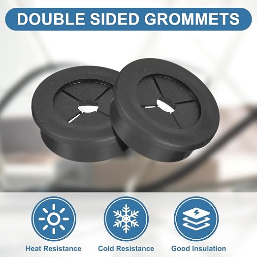 uxcell 4Pcs Cable Cord Grommet, 1-3/16" Rubber Desk Grommets Wire Pass Through - Image 3
