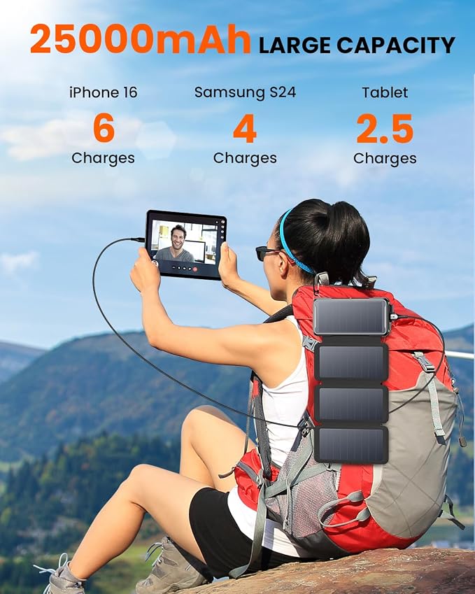 SOARAISE Wireless Solar Power Bank, 25000mAh Solar Charger - Image 5