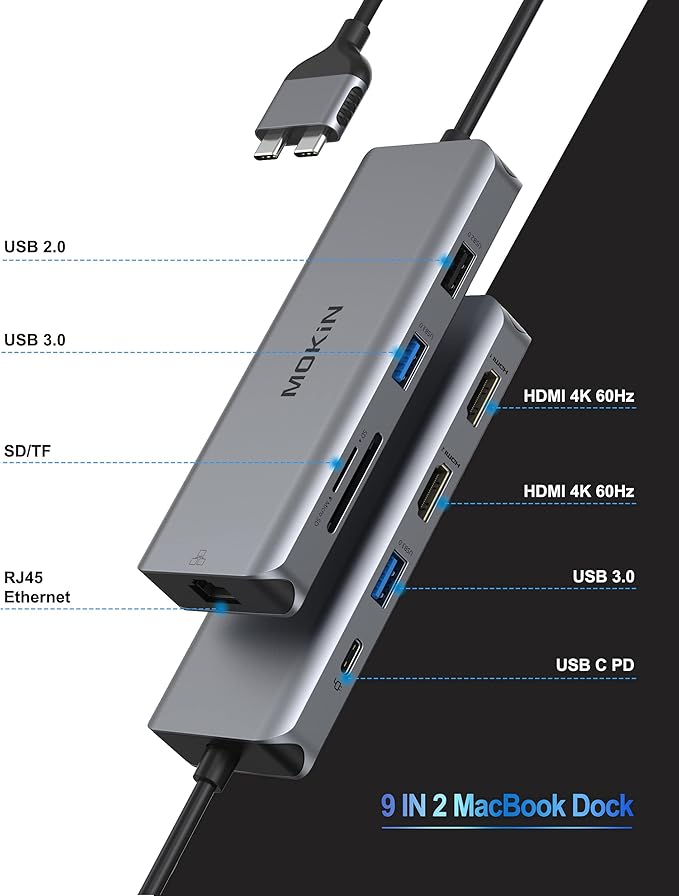 MacBook Pro Docking Station Dual Monitor MacBook Pro HDMI Adapter, 9 in 1 USB C - Image 2