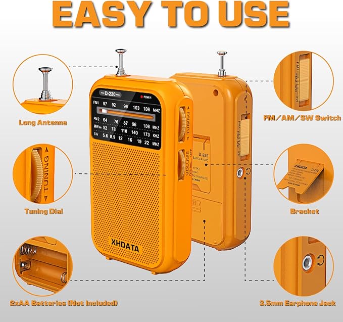 XHDATA D220 Portable Radio AM FM SW Shortwave Receiver Pocket Radios, 2AA - Image 4