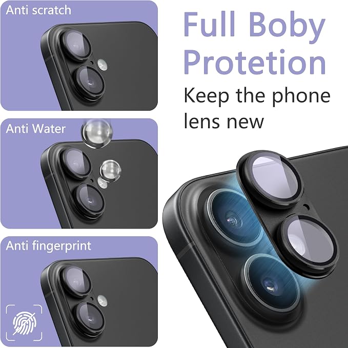 2 Pack Camera Lens Protector for iPhone 16 / iPhone 16 Plus, AR Tempered Glass - Image 5