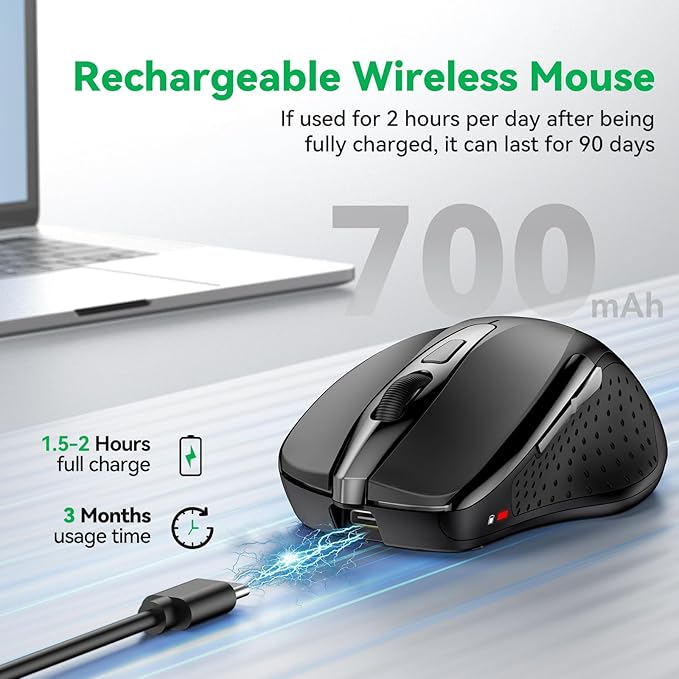 Bluetooth Mouse Rechargeable Wireless Mouse, 4800 DPI Optical Tracking - Image 3