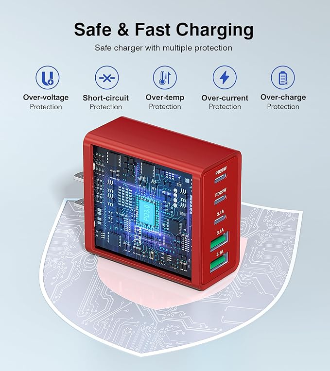 2Pack USB C Fast Charger Block, 50W 5-Port Type C Wall Charger Brick, Pad - Image 6