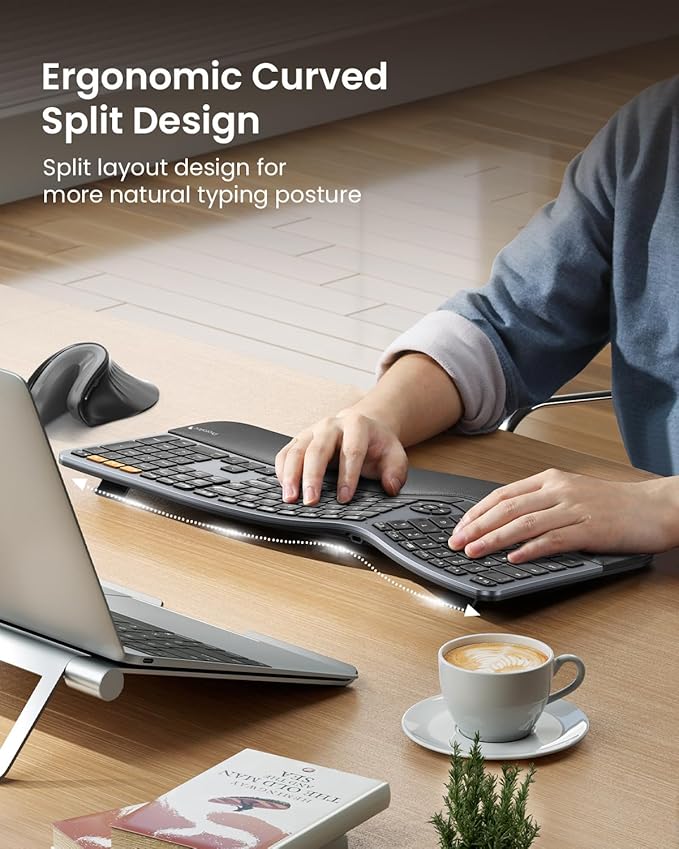 Backlit Bluetooth Ergonomic Keyboard, ProtoArc EK01 Plus Full Size Wireless - Image 4