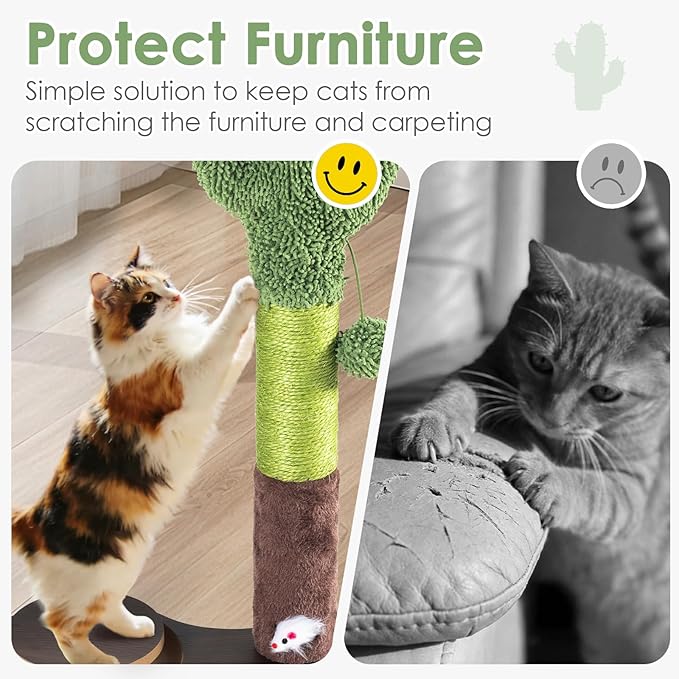 Cat Toys Cactus Cat Scratching Post, Natural Sisal Scratcher - Image 3