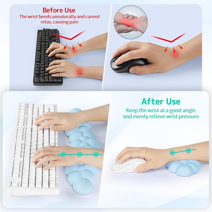 Cloud Wrist Rest for Keyboard and Mouse, Memory Foam PU Leather Keyboard Wrist - Image 3