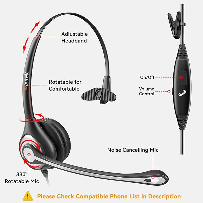 Wantek Cell Phone Headset Mono - Image 3