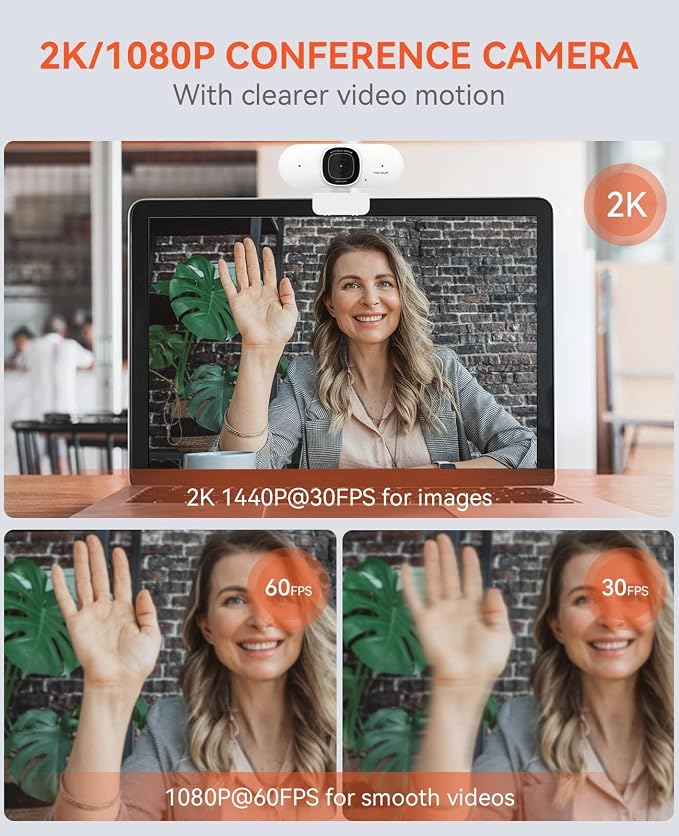 NUROUM V15AF 2K Webcam for PC, 1080p 60FPS AutoFocus Web Camera - Image 6
