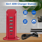 USB Phone Charger 6 Ports 40W Upoy, Type C Wall Charger Smart 6A, Charging Tower - Image 5