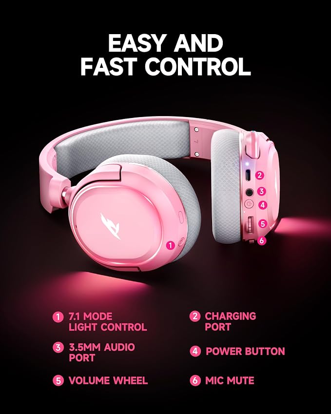 Wireless Gaming Headset, 7.1 Surround Sound, 2.4GHz USB Gaming Headphones - Image 8