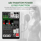 Audio Mixer 4 Channel Sound Mixer Console, Professional Music Mixing Board DJ - Image 6