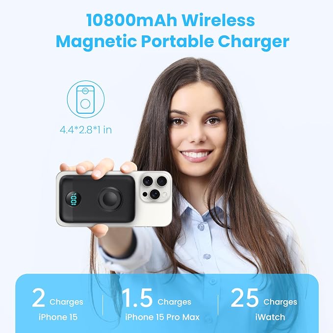 Magnetic Portable Charger 10800mAh, 4-in-1 Wireless Power Bank - Image 2