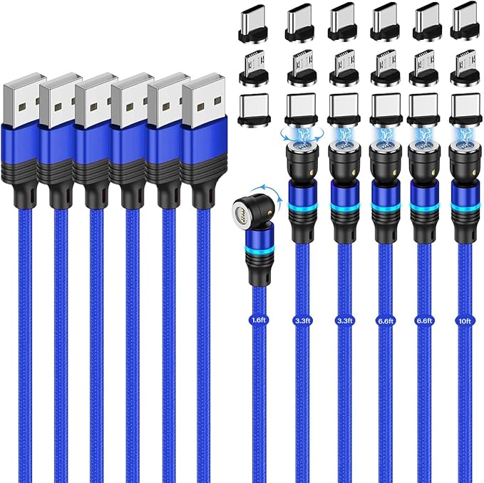 Magnetic Charging Cable 540° Rotation 3A Fast Charging Data Sync 3 in 1 by Losuesme