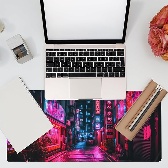 Desk Mat, Japanese Anime Neon Street Desk Pad, Anime City Large Gaming Mouse Pad - Image 7
