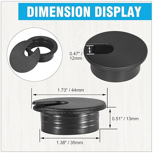 1-3/8" Black Desk Grommet, JTemgle Plastic Cable Hole Cover Computer Table Cord - Image 5