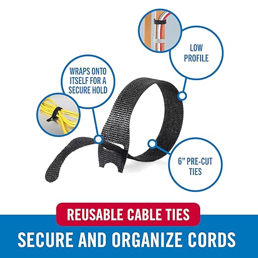VELCRO Brand Reusable Cable Ties, 100 Pack 6 Inch Cable Management Ties - Image 2