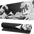 Black and White Japanese Wave Dragon Gaming Mouse Pad by Siski