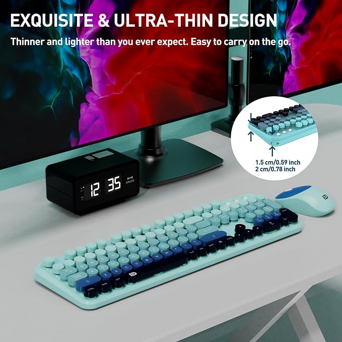 Wireless Keyboard and Mouse Set, 104 Round Keys Full-Size Cute Colorful - Image 8