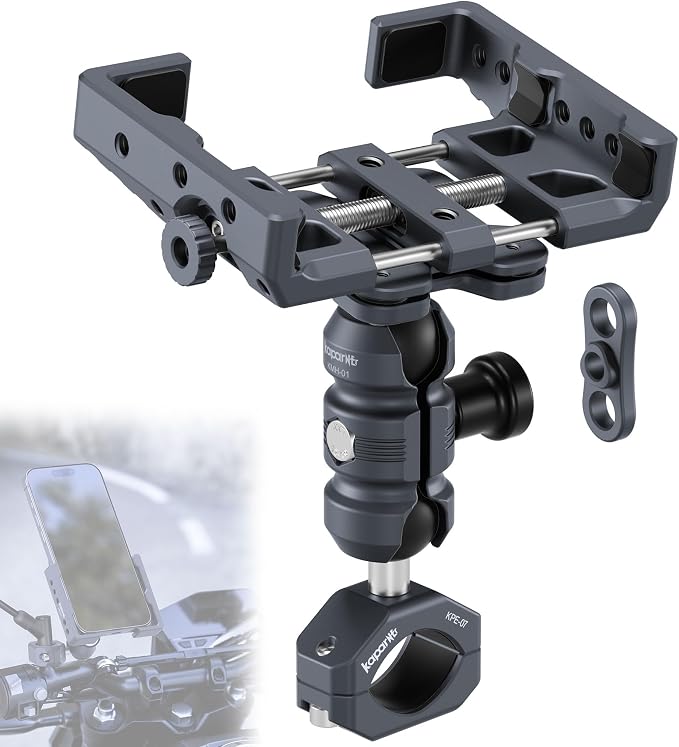 Motorcycle Phone Mount Kit, Anti-Theft Dual Socket Arm, 360° Rotate Phone Clip by Unknown