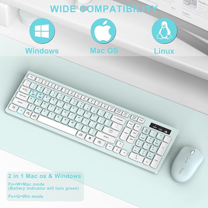 Wireless Keyboard and Mouse Combo, Full-Sized Wireless Keyboard and Adjustable - Image 5