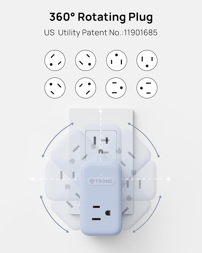 TROND Outlet Extender with 360 Rotating Plug, 3 Way Plug Splitter with PD 20W - Image 3