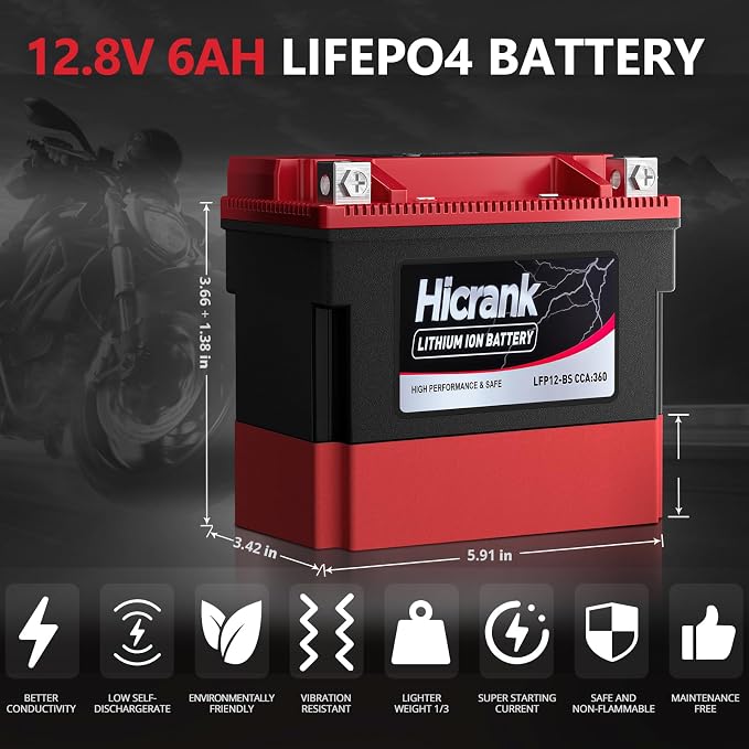 YTX12-BS 12V 6Ah, 360CCA LiFePO4 Lithium Motorcycle Battery, Powersports Battery - Image 6