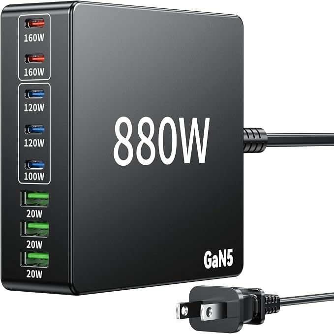 880W USB C Charger Block Charging Station 8 Port Fast GaN Chager 140W 160W PD by Unknown