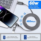 2Pack 6FT 4 in 1 USB C Cable for Lightning, 60W Fast Charging, Flat Braided - Image 2