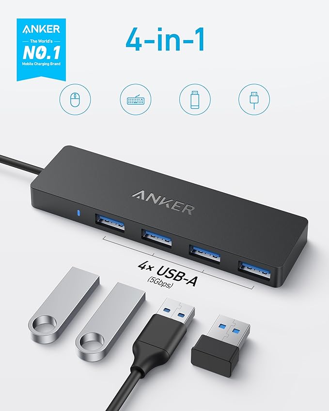 Anker 4-Port USB 3.0 Hub with 5Gbps Data Transfer, Ultra-Slim USB-C Connector - Image 2
