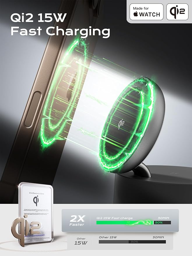 MFI Certified by Apple, 4 in 1 Magsafe Wireless Charging Station, Qi2 15W - Image 3