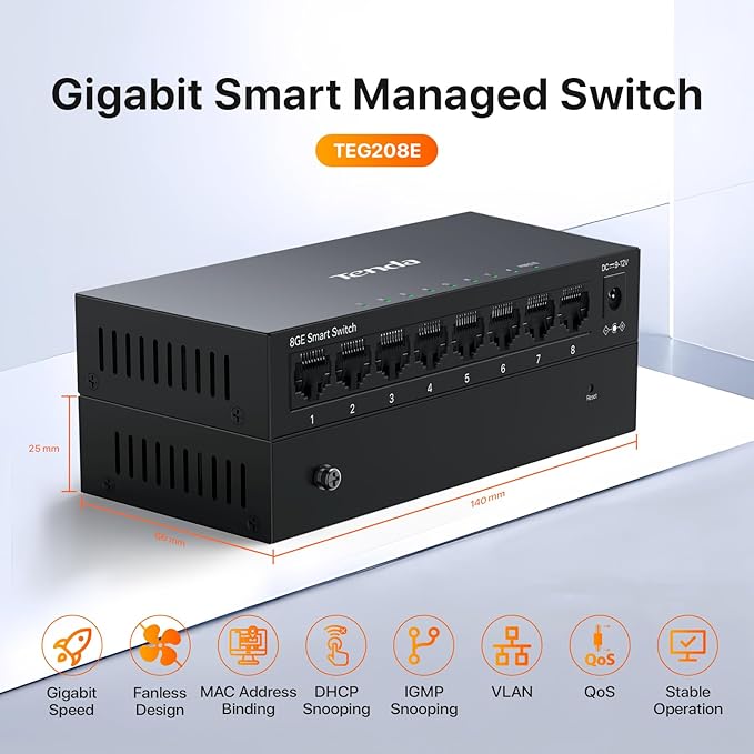 Tenda TEG208E 8 Port Managed Gigabit Switch, Easy Smart Managed, Base-T Ports - Image 2