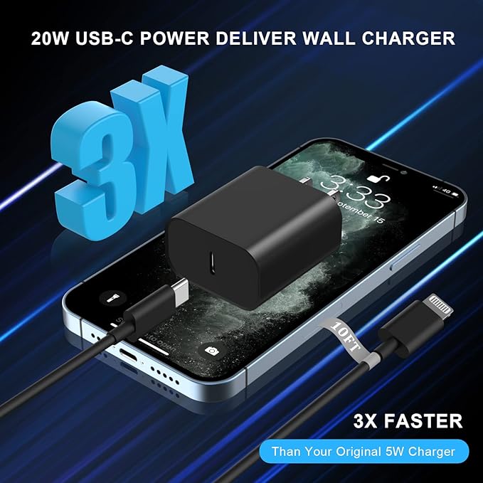 Matsusho iPhone Charger Fast Charging 10 FT, 2 Pack 20W USB C Wall Charger Block - Image 3