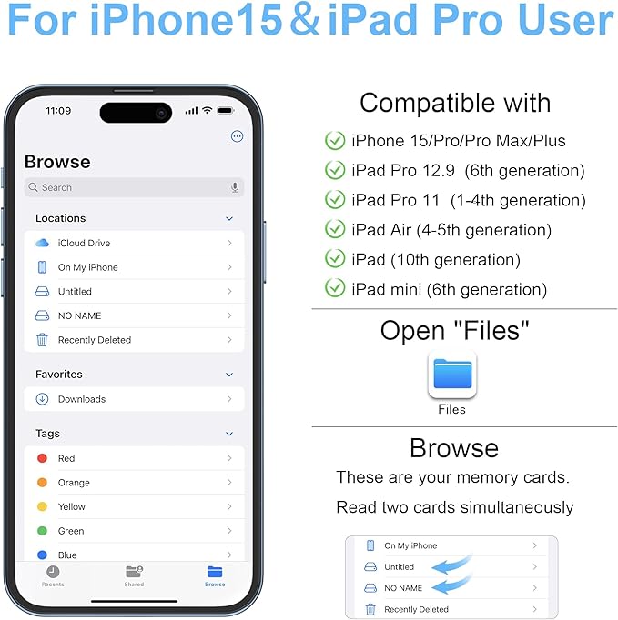 USB C SD Card Reader for iPhone 15/Mac/iPad, USB 3.0 Type C to SD/Micro SD Card - Image 4