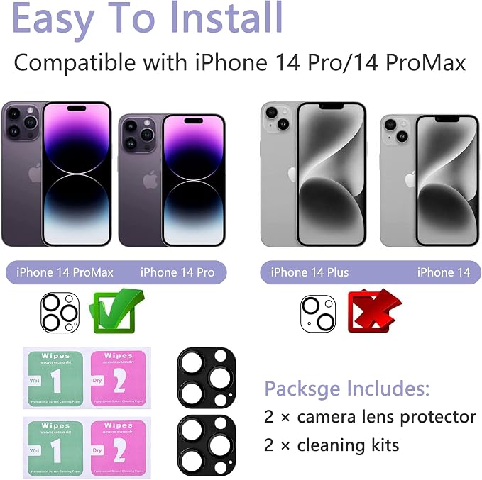 2 Pack Camera Lens Protector for iPhone 14 Pro/iPhone 14 Pro Max, AR Tempered - Image 2
