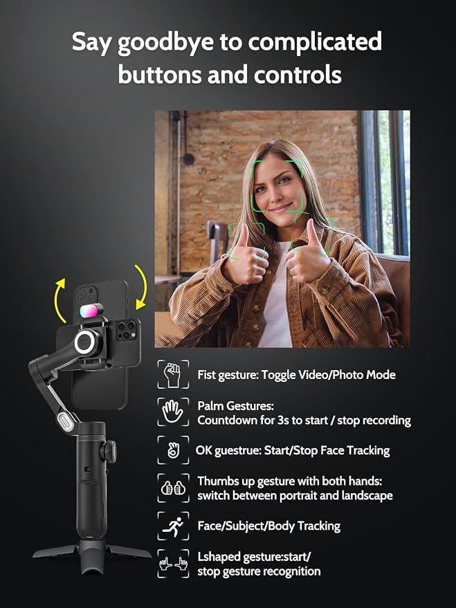 3-Axis Gimbal Stabilizer for Smartphone w/RGB Magnetic Fill Light Phone Gimbal - Image 4