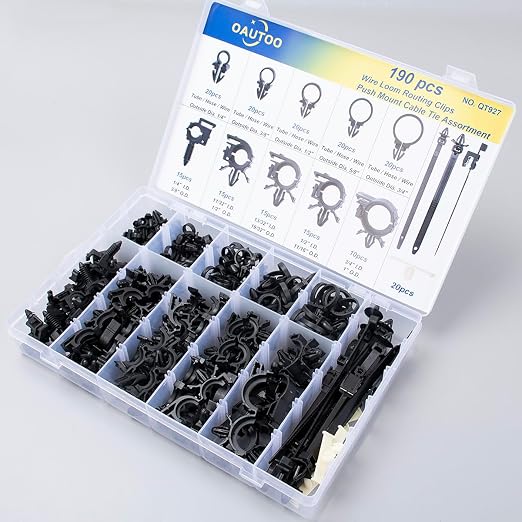 OAUTOO 190pcs Wire Loom Routing Clips Push Mount Cable Tie Assortment - Image 3