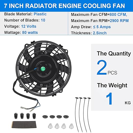 7 Inch Universal Slim Fan Push Pull Electric Radiator Cooling Fan 12V 80W Mount - Image 3