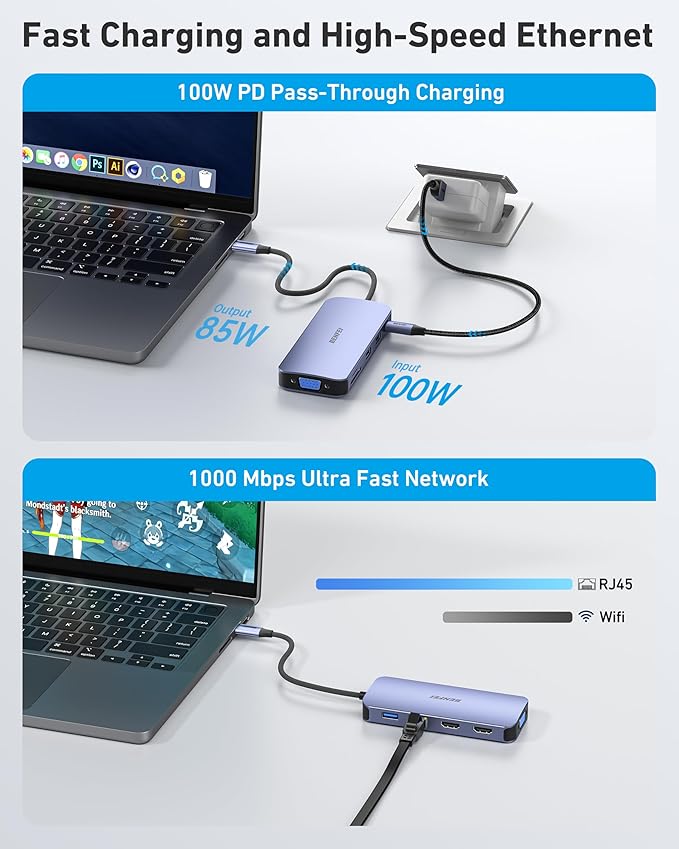 BENFEI 11-in-1 USB C Hub Triple Display Docking Station Dual HDMI, 3*USB 3.0 - Image 3