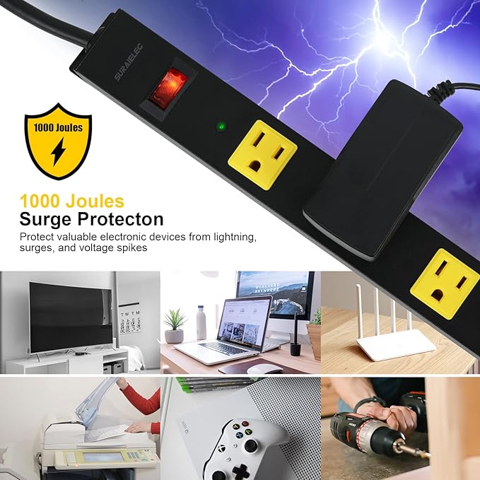 SURAIELEC 12 Outlet Long Metal Power Strip, 15FT Cord Surge Protector, Angled - Image 4