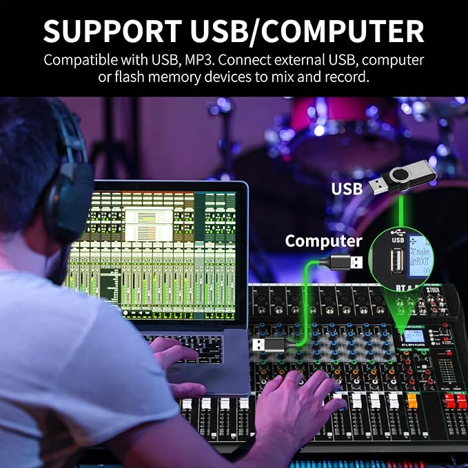 XTUGA 16 Channel Audio Mixer Sound Board Mixing Console, Audio Interface PC USB - Image 2