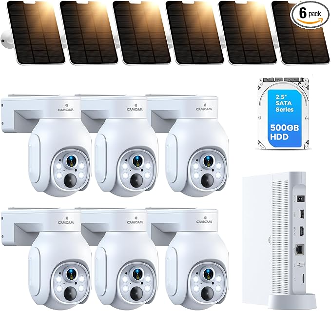 Camcamp Wireless Security Camera System, Solar Powered PTZ 4MP 6 Cam-kit Camera by CAMCAMP